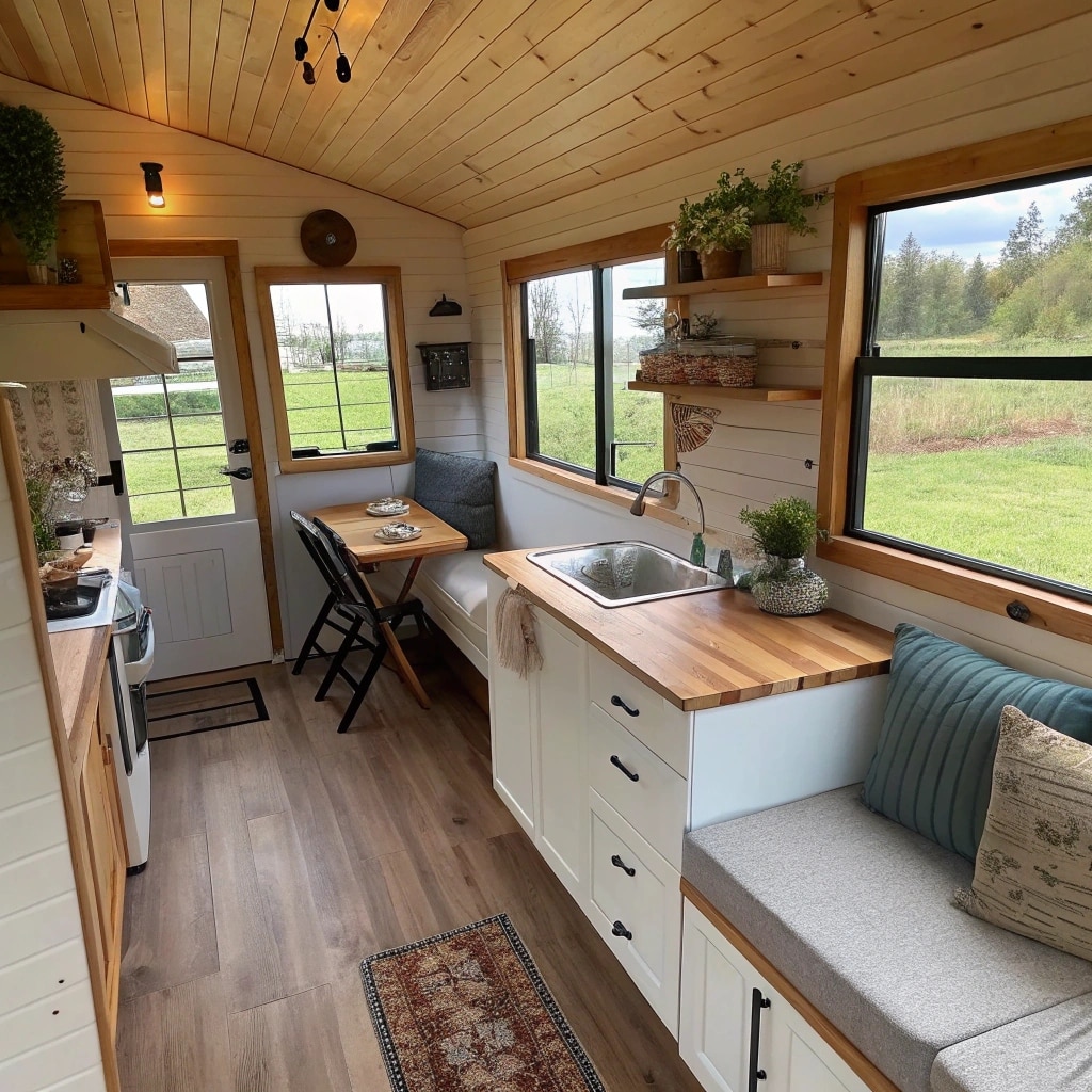 interior of a cozy off-grid tiny homes