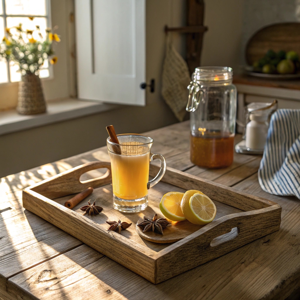 apple cider vinegar fat burning drink in tiny kitchen