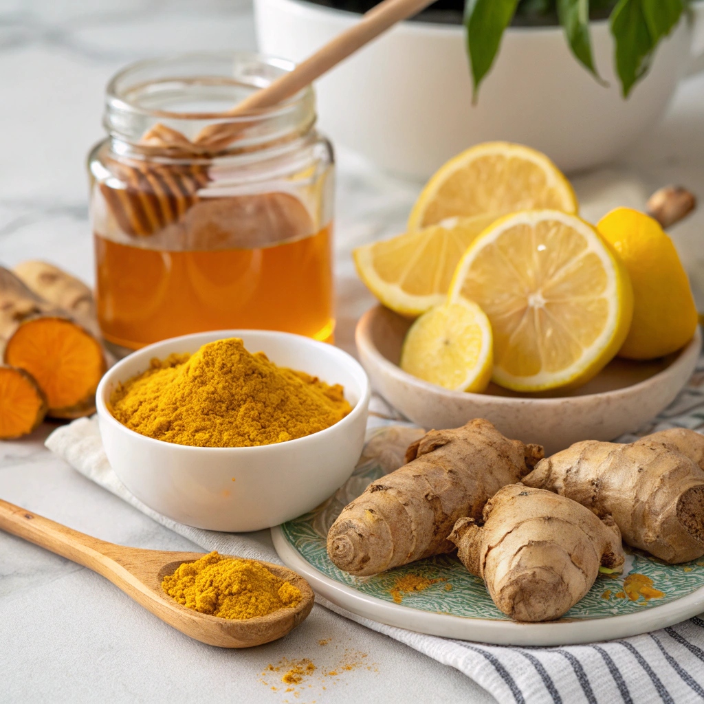 Detox Tea Homemade Ingredients with Ginger and Lemon